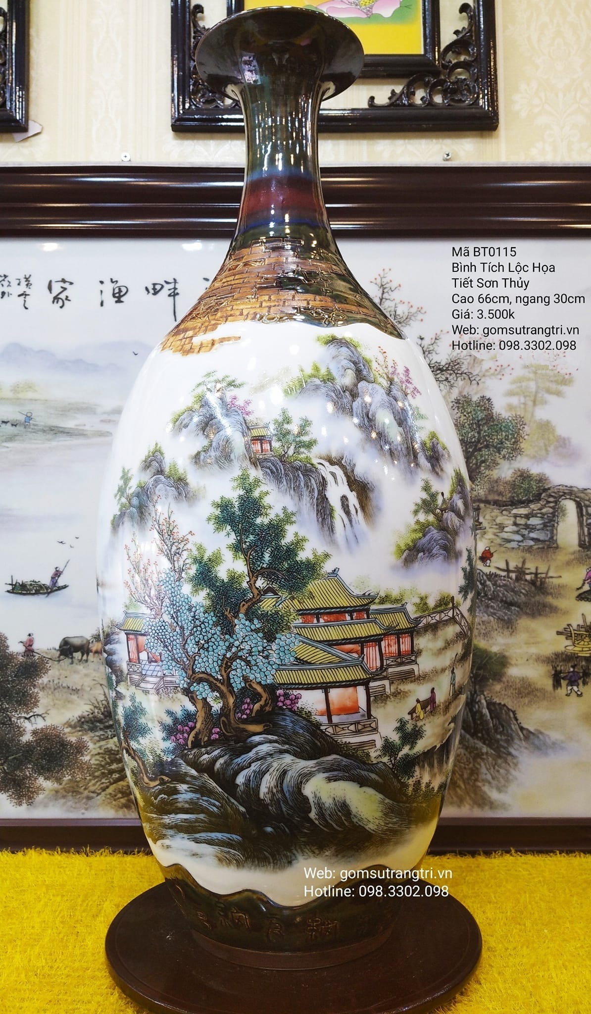 BÌNH TÍCH LỘC HỌA TIẾT SƠN THỦY